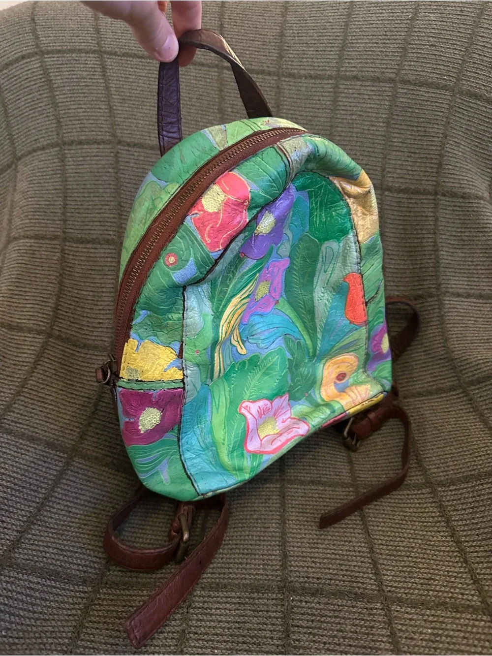 American Leather Co. Floral Multicolor Handpainted Mini Backpack Purse Artsy